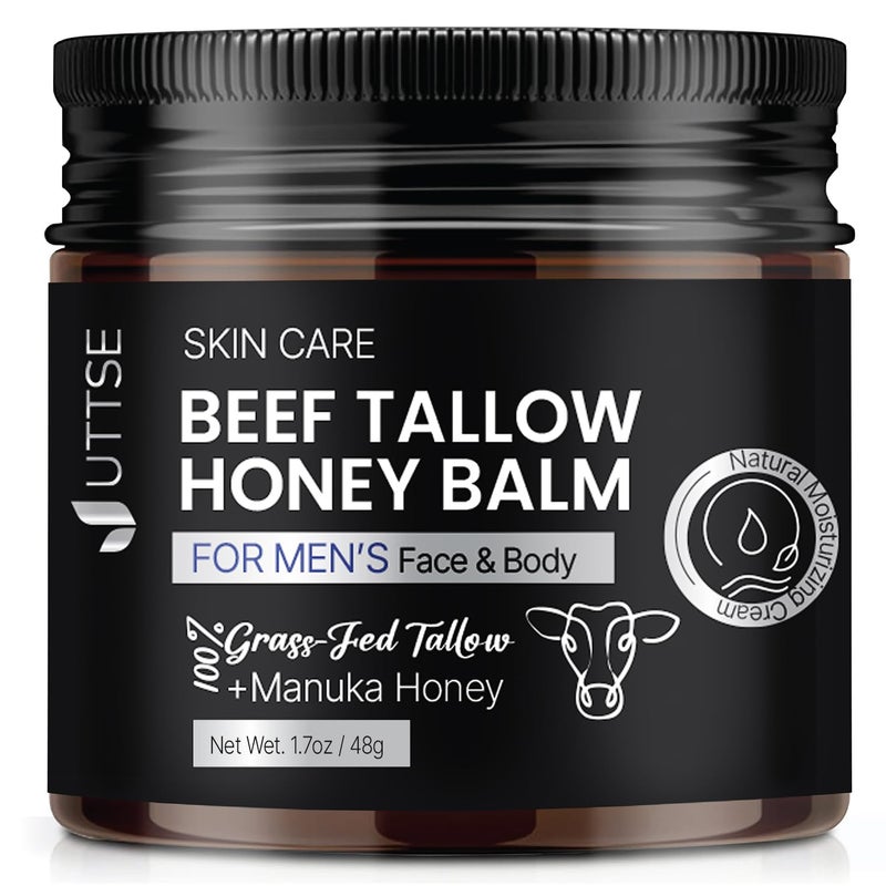 Uttse Mens Beef Tallow for Skin Care100 GrassFed Beef Tallow Face Moisturizer For Men  Tallow and Honey Balm With Olive Oil Manuka Honey For Sensitive Dry Skin Repair 17 oz